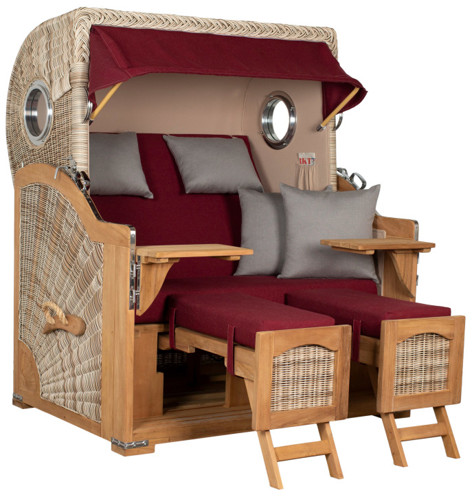 Strandkorb Rantum Grande Bullauge Teak PE Shell Dessin 594 Grau